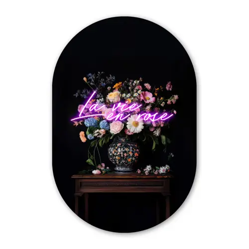 Neon - Vaas - Bloemen Wandcirkel Ovaal Glas middel -3d