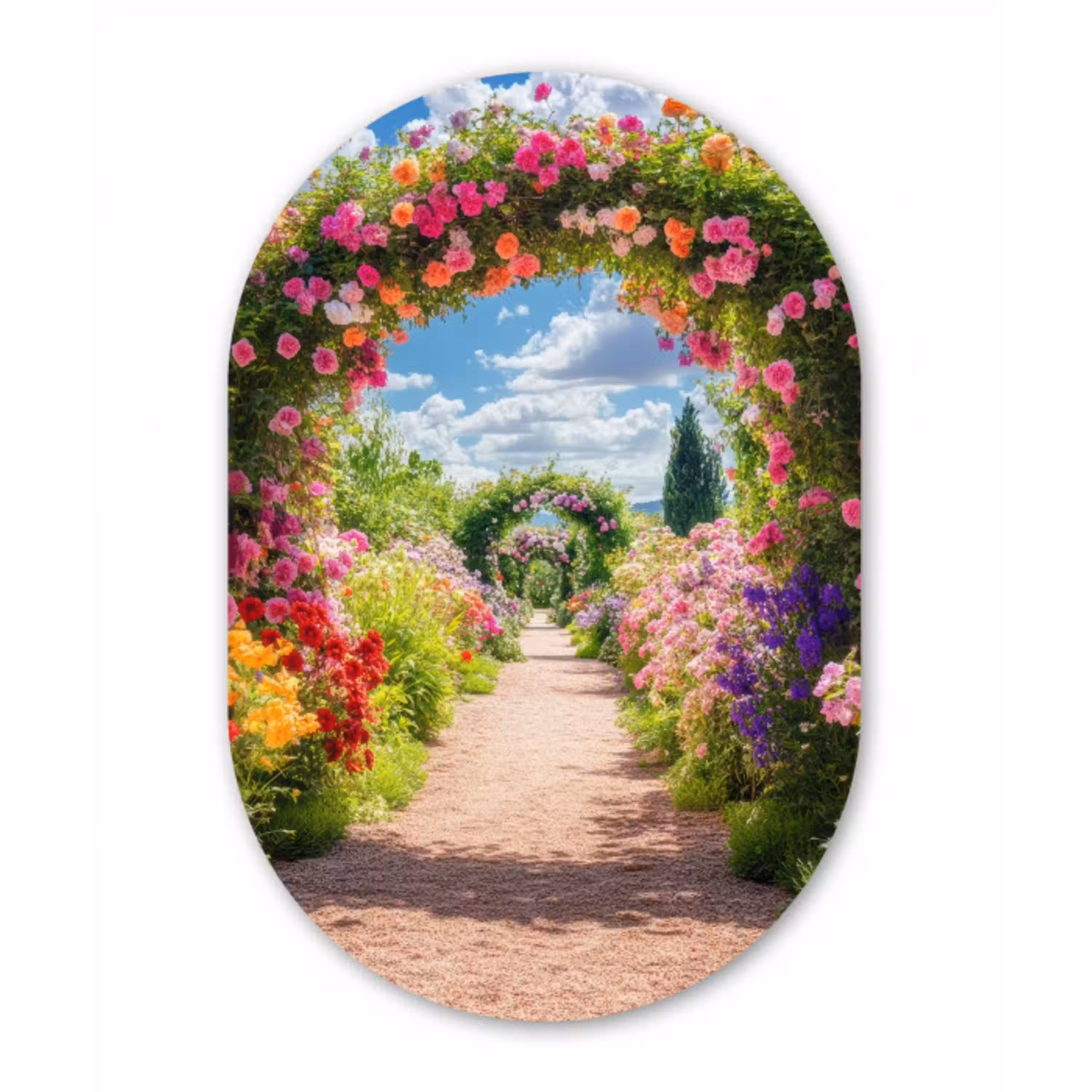 Doorkijk - Bloemen - Kleurrijk - Natuur Wandcirkel Ovaal Aluminium middel -3d