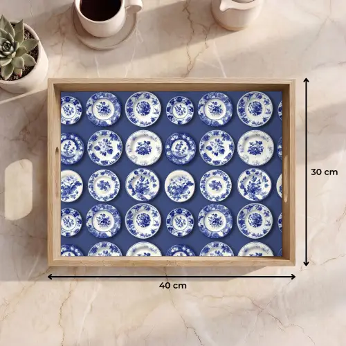 Borden - Floraal - Blauw Dienblad Rechthoek middel 911 -USP_Formaat