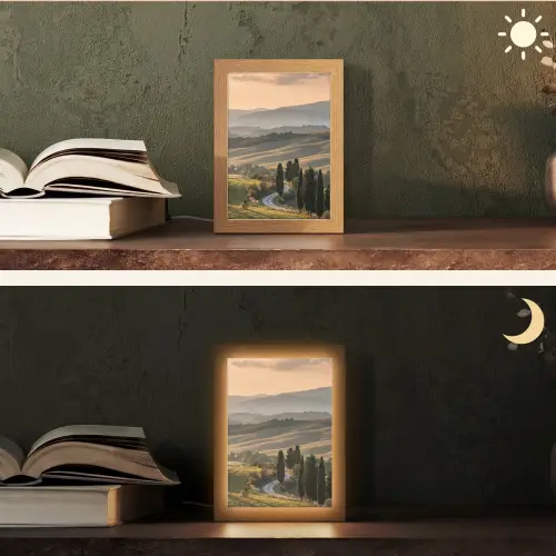 Toscaans - Landschap - Heuvels Light Box met kabel (Tafellamp) klein -sfeer3