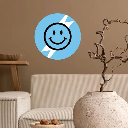 Smiley - Blauw - Bliksem Wandcirkel behangsticker klein -sfeer1