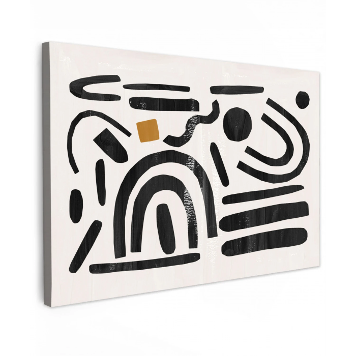 Kunst - Abstract - Zwart - Modern - Beige canvas 2cm klein -z3d