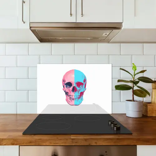 Schedel - Grafisch - Roze - Verdeeld keuken achterwand spatscherm klein -sfeer2