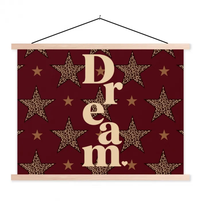 Sterren - Luipaardprint - Dream - Bordeaux textielposter latten blank klein -3d
