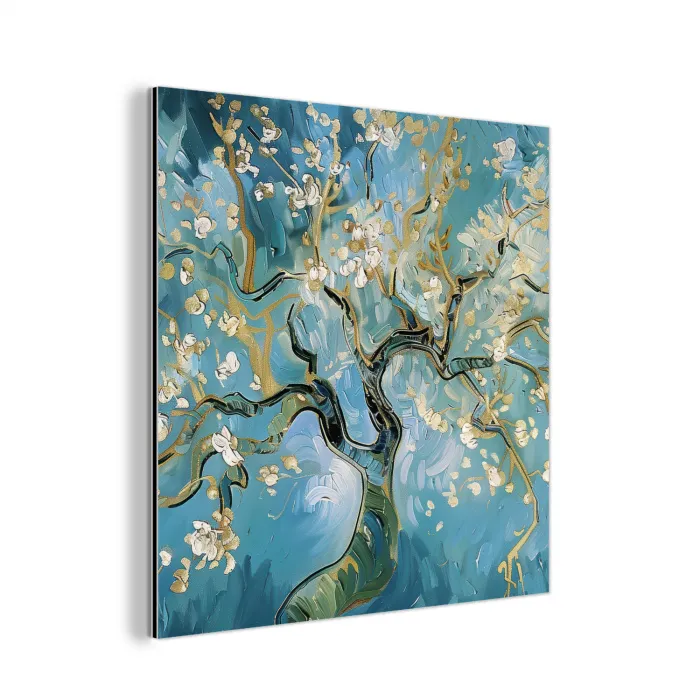 Amandelbloesem boom - Blauw - Abstract aluminium wit klein -3d