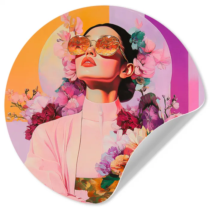 Portret - Vrouw - Abstract - Bloemen Wandcirkel behangsticker klein -3d