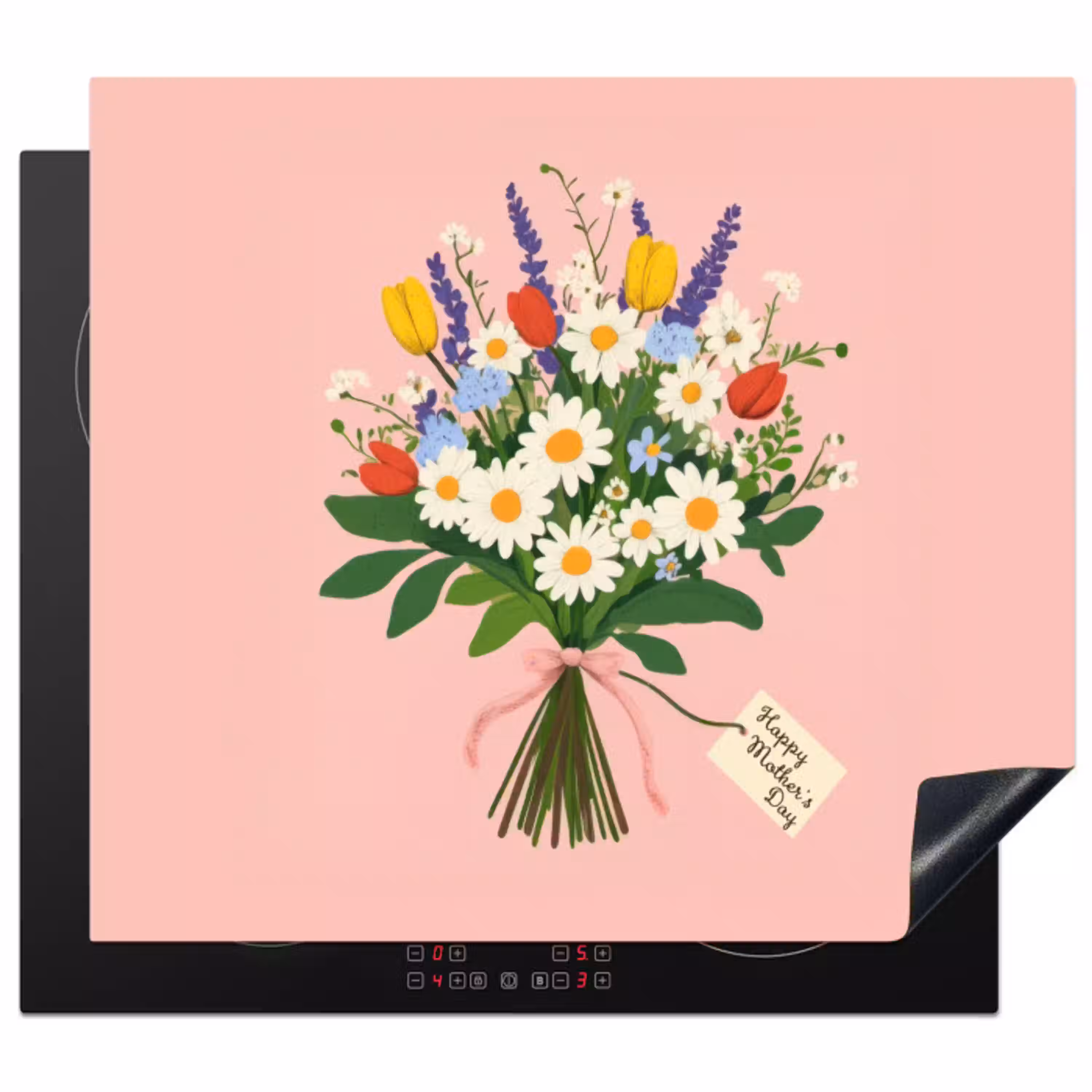 Bloemen - Lint - Kaartje Inductie beschermer vinyl 3mm middel -3d