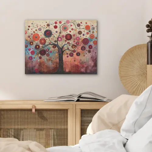 Levensboom - Bloemen - Roze - Hippie - Kunst PET vilt klein -sfeer3