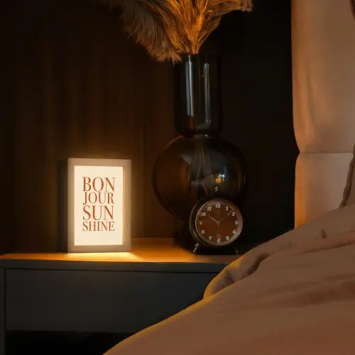 Oranje - Quote - Sun Light Box met kabel (Tafellamp) klein -sfeer1
