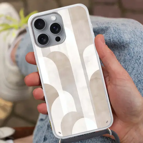Abstracte bogen - Modern - Beige Hoesje iPhone 16 Pro Max met koord klein -sfeer3