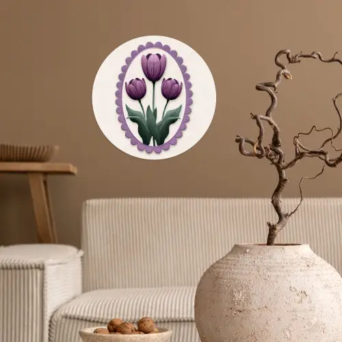 Tulpen - Paars - Lijst - Bladeren Wandcirkel behangsticker klein -sfeer1