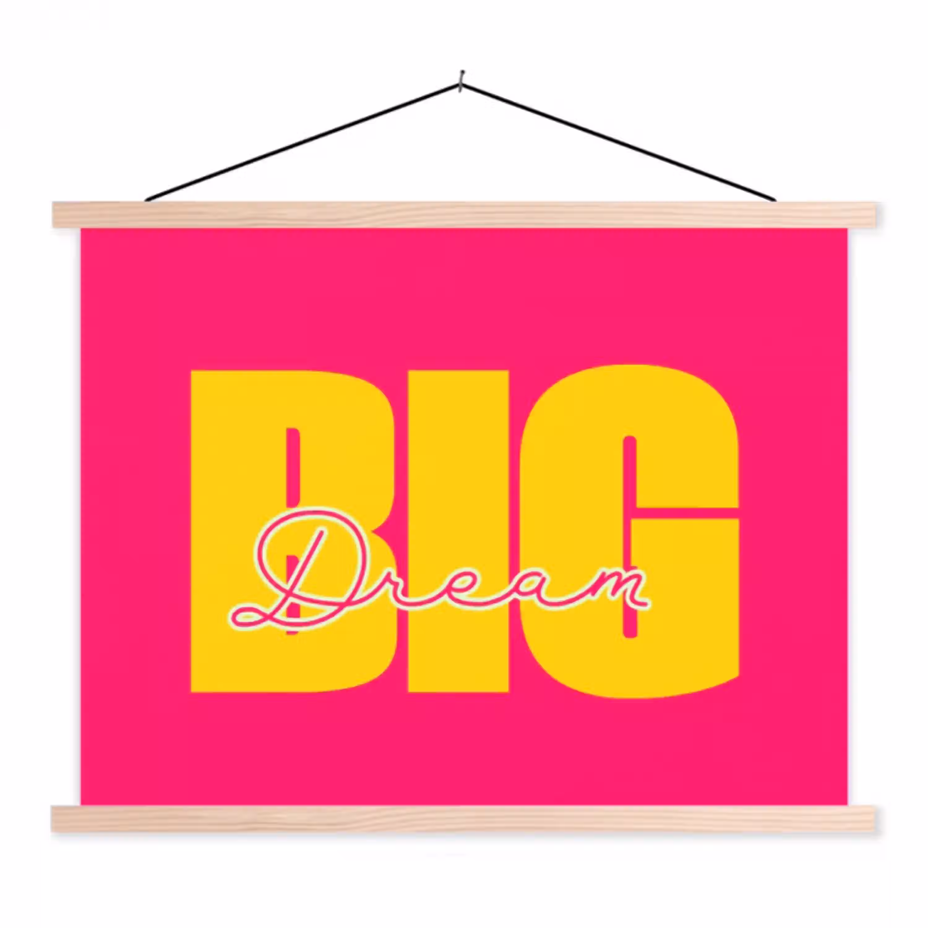 Dream big - Roze - Geel - Minimalistisch textielposter latten blank klein -3d