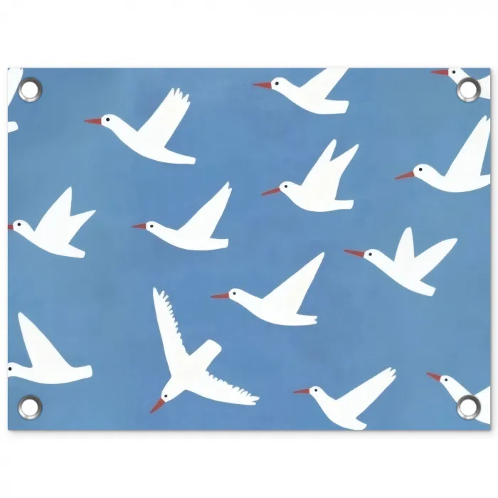 Vogels - Wit - Patroon tuinposter los doek klein -3d