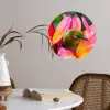 Tropische vogel tussen roze bloem Wandcirkel behangsticker klein -sfeer3