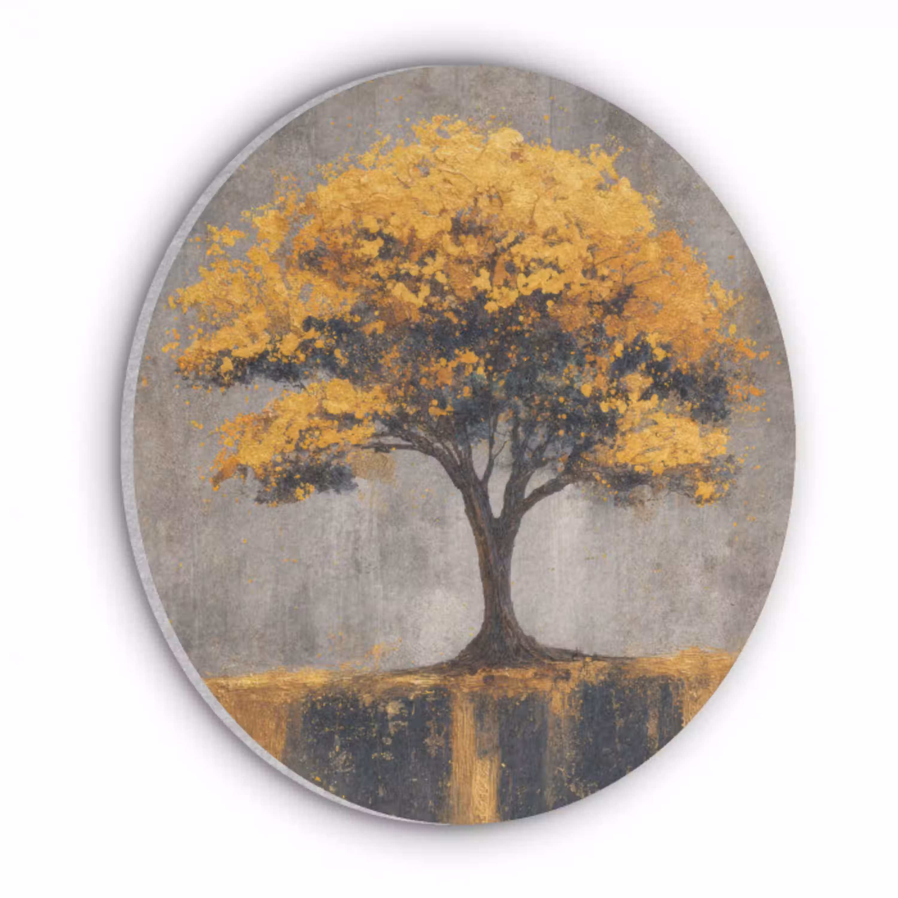 Boom - Bladeren - Goud - Abstract Akoestische PET Vilt - Rond klein -3d