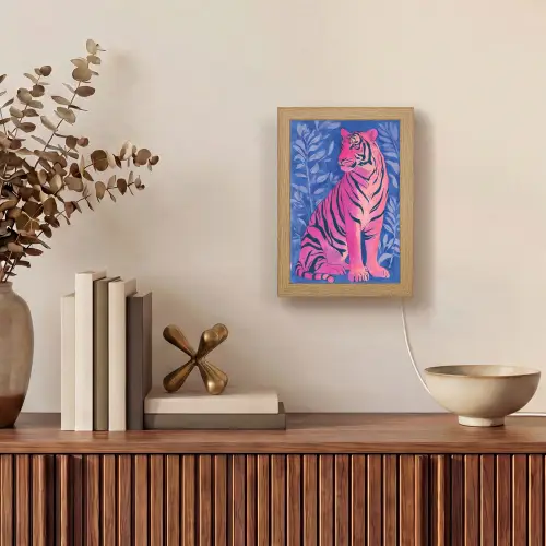 Tijger - Roze - Bladeren - Jungle Light Box met kabel (Tafellamp) klein -sfeer2