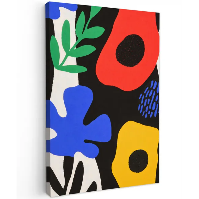 Bloemen - Bladeren - Abstract - Zwart canvas 2cm klein -z3d