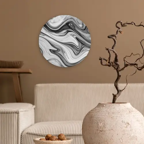 Marmer - Patronen - Grijs - Marmerlook - Zwart Wandcirkel kunststof plaat 5mm dik klein -sfeer1
