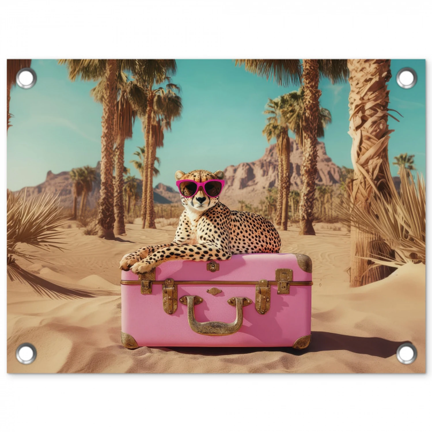 Cheetah - Koffer - Felroze - Woestijn tuinposter los doek klein -3d