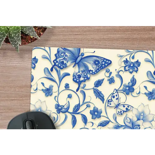 Vlinders - Bloemen - Blauw - Botanisch muismat rubber klein 262 -closeup