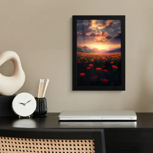 Landschap - Zonsondergang - Bloemenveld fotolijst zwart zonder passe partout klein -sfeer1