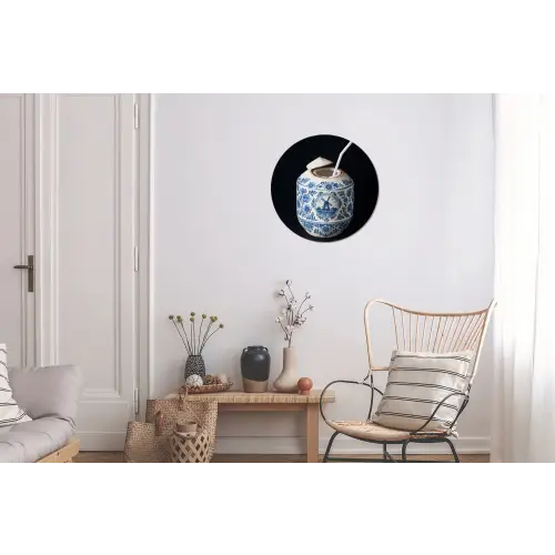 Kokosnoot - Eten - Delfts blauw - Drinken Wandcirkel aluminium klein -woonkamer