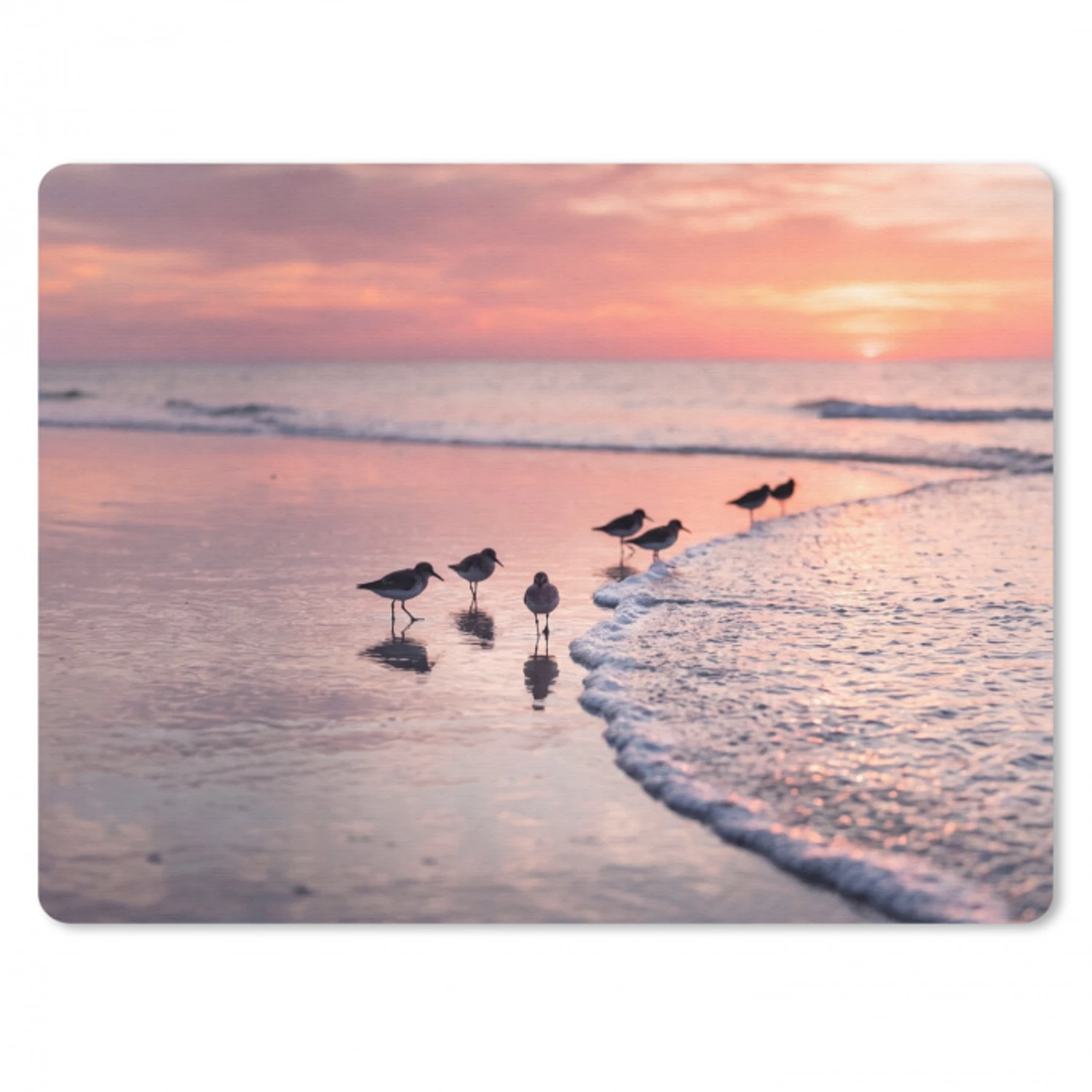 Meeuwen - Strand - Zee - Roze muismat rubber klein -3d