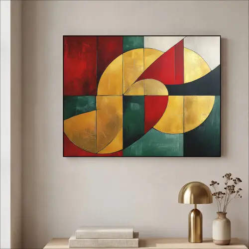 Abstract - Kerst - Goud - Rood - Groen Textielframe zwart klein -sfeer2