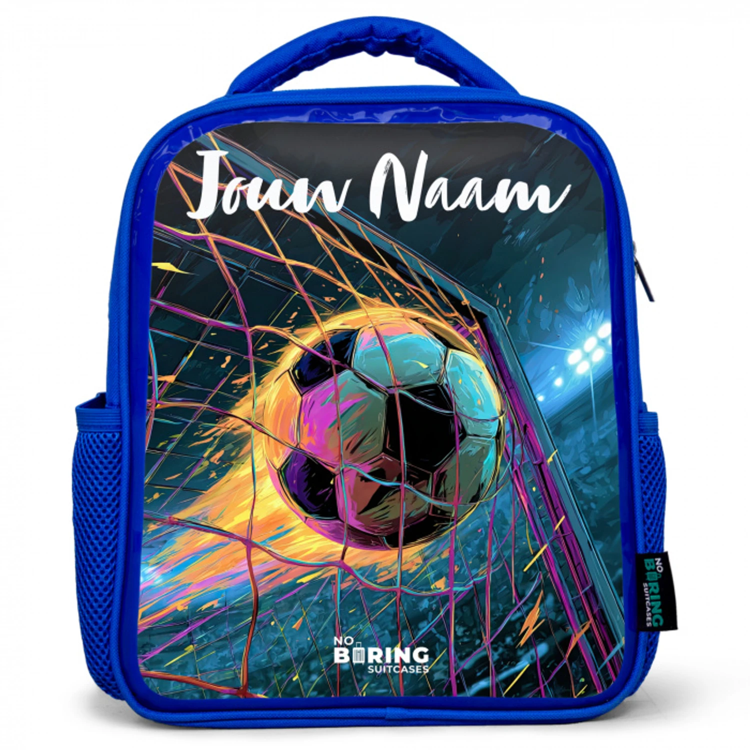 Neon - Net - Voetbal - Kleurrijk Kinderrugzak - Blauw middel -3d
