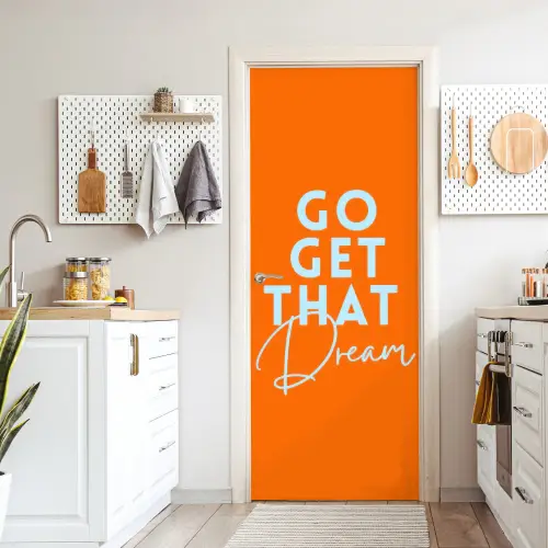 Oranje - Blauw - Go get that dream deurposter klein -sfeer5