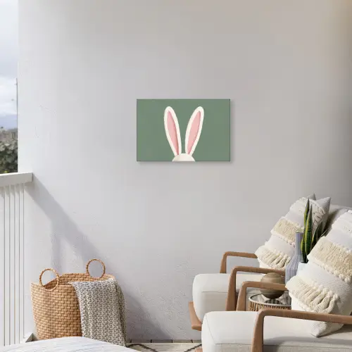 Hazen - Oren - Roze Tuinposter op houten frame 2 cm dik klein -sfeer1