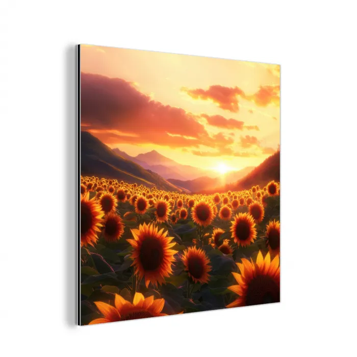 Zonnebloemen - Zonsondergang - Landschap aluminium wit klein -3d