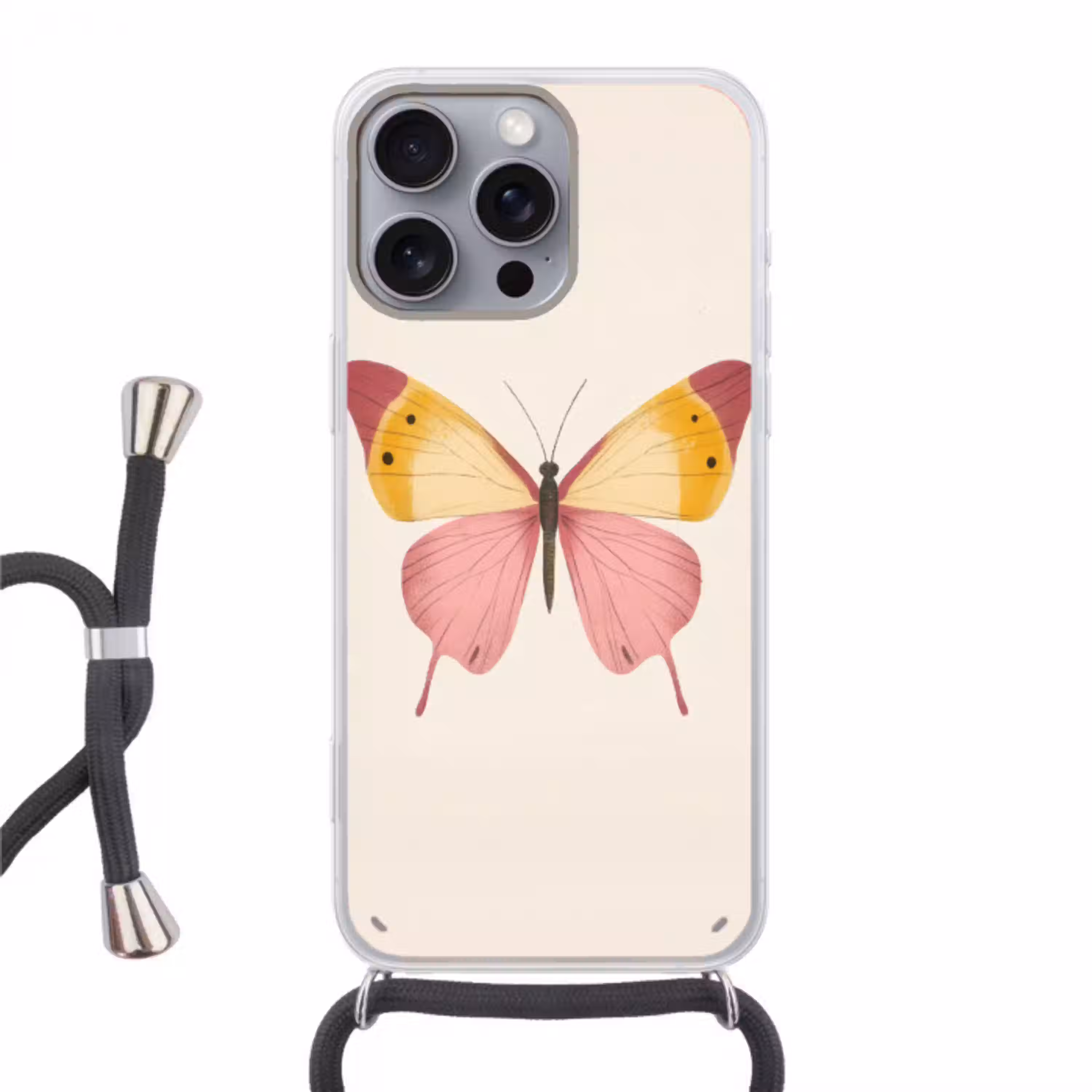Vlinder - Illustratie - Roze Hoesje iPhone 16 Pro Max met koord klein -3d