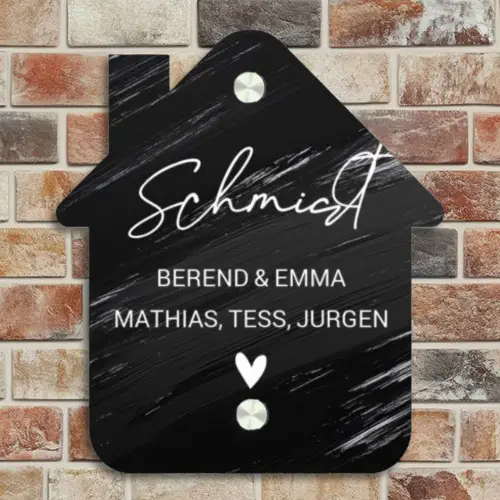 Zwart verftextuur - Sierlijk Naambord Huisje klein -sfeer6