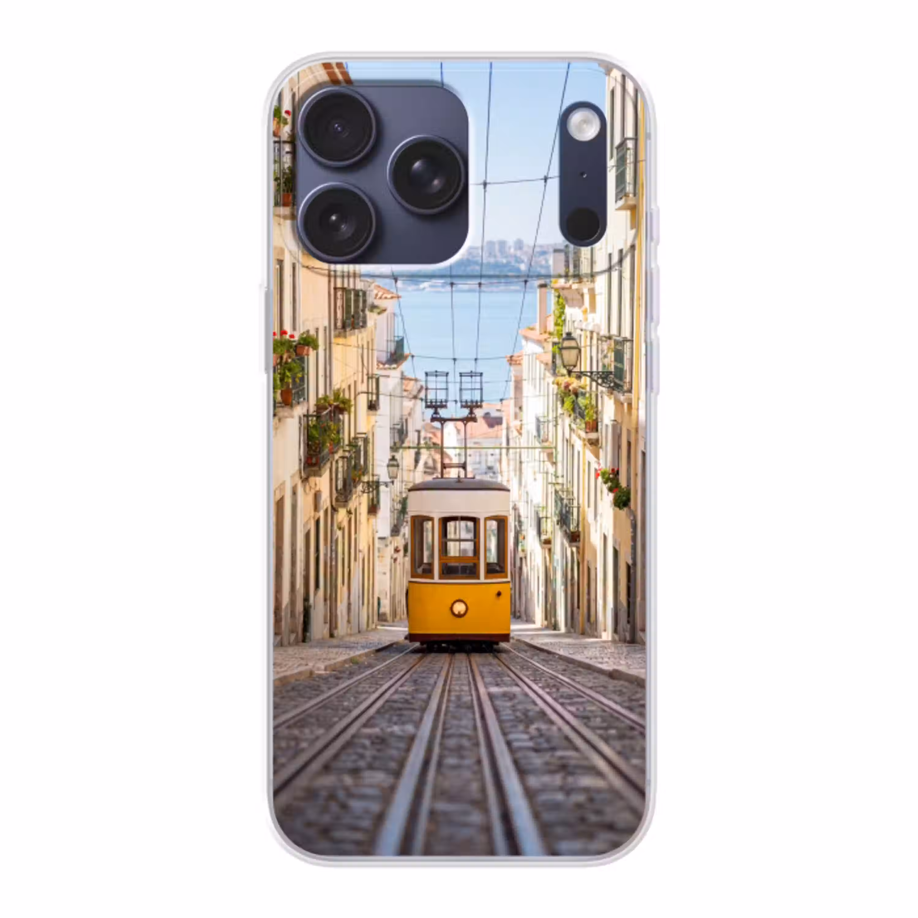 Tram - Straat - Stad - Architectuur - Geel Telefoonhoesje iPhone 17 Pro Max klein -3d
