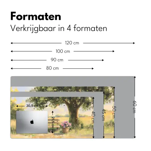 Houten bankje - Bloempotten - Landschap Muismat XXL klein -sfeer5