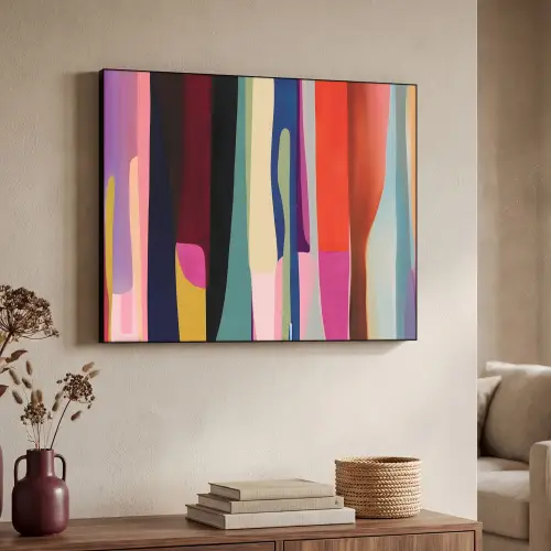 Kleurbanen - Verticaal - Kleurrijk Textielframe zwart klein -sfeer3