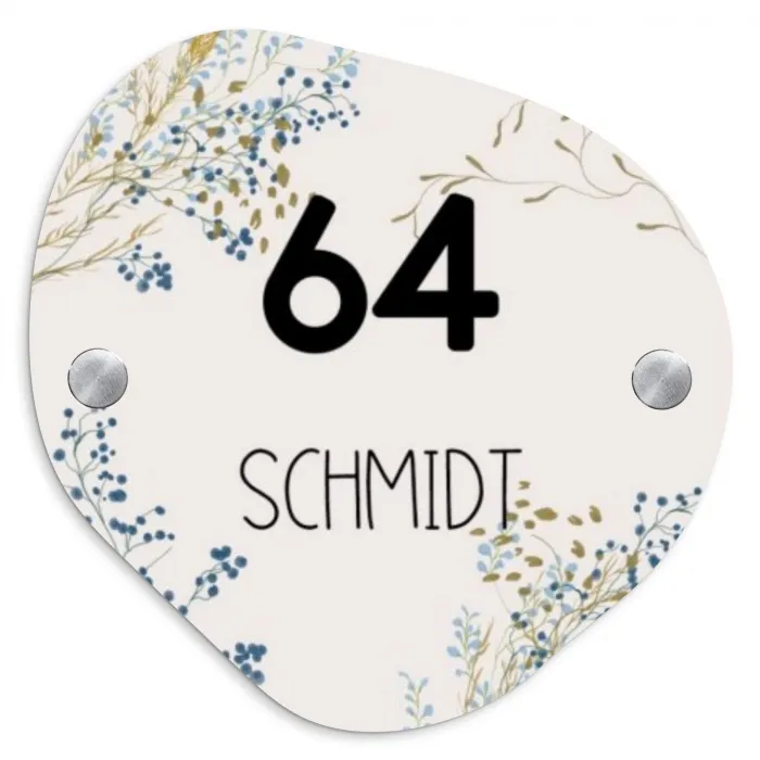 Bloemen - Beige - Modern Naambord Organisch middel -3d