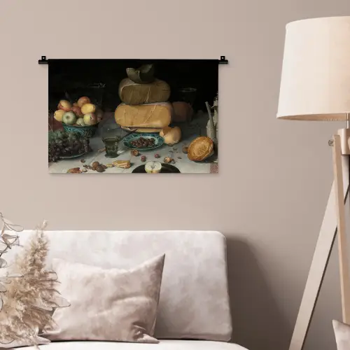 Stilleven met kazen - Schilderij van Floris Claesz. van Dijck Wandkleed katoen klein -sfeer4