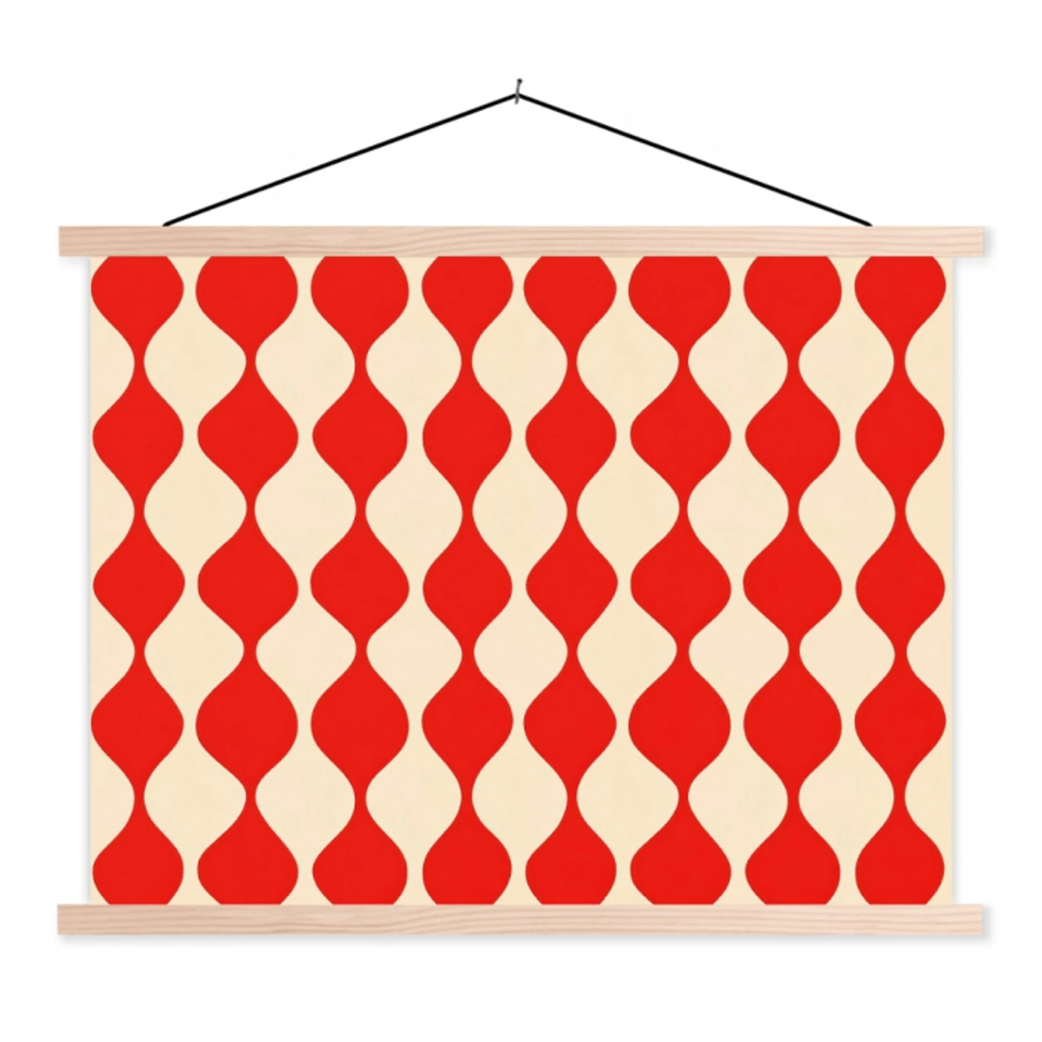 Golvend patroon - Retro - Rood - Beige textielposter latten blank klein 122 -3d