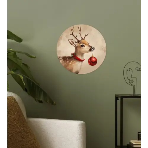 Kerst - Hert - Gewei - Kerstbal - Rendier Wandcirkel behangsticker klein -sfeer2