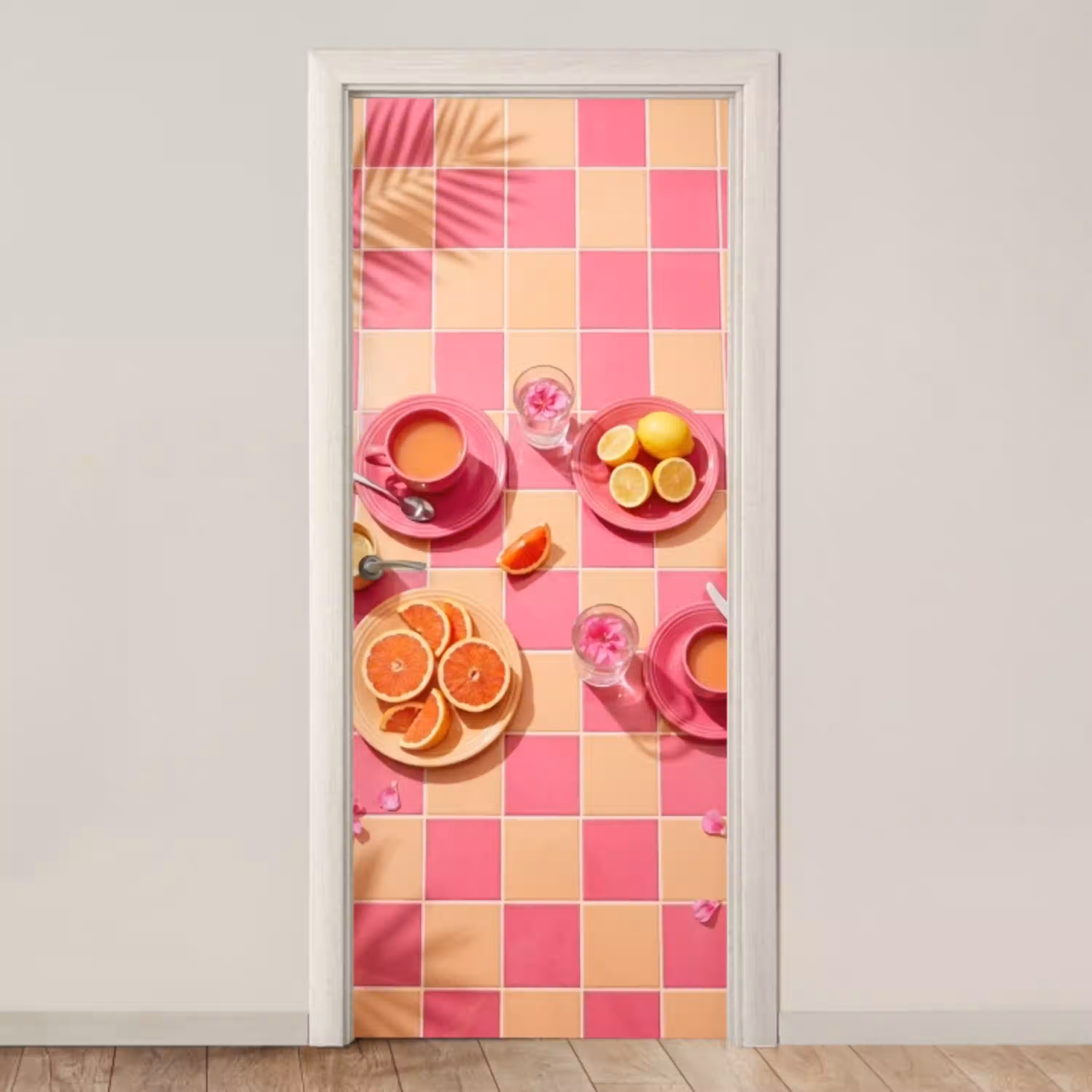Eten - Citrusvruchten - Stillevens - Roze - Oranje deurposter klein -3d_beige