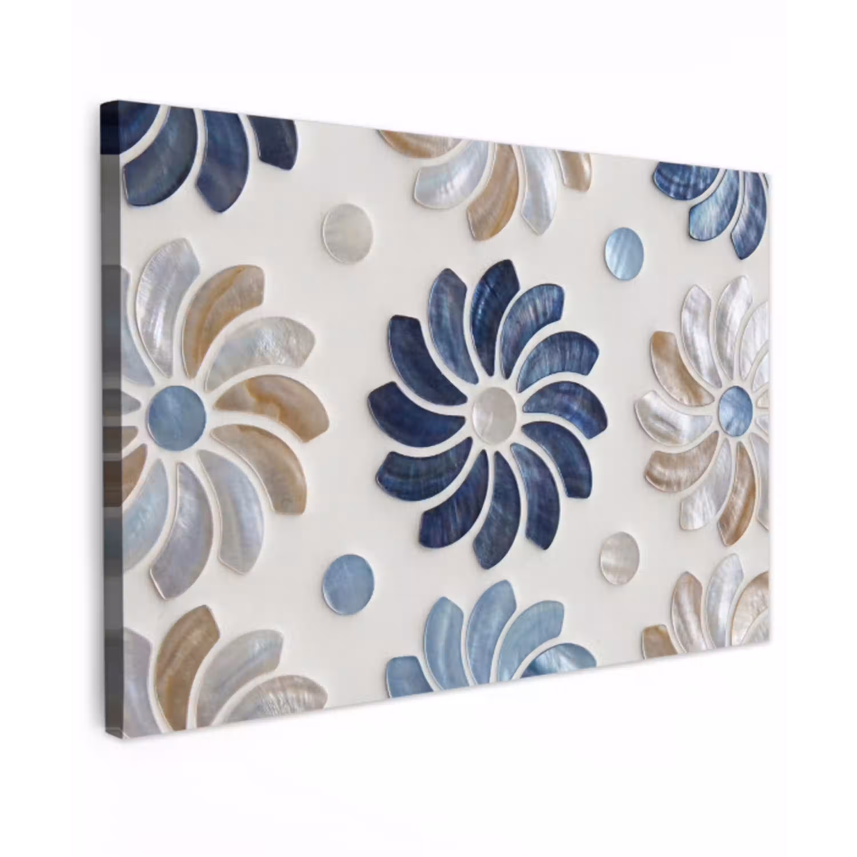 Bloemen - Parelmoer - Abstract - Patroon - Blauw canvas 2cm klein -z3d