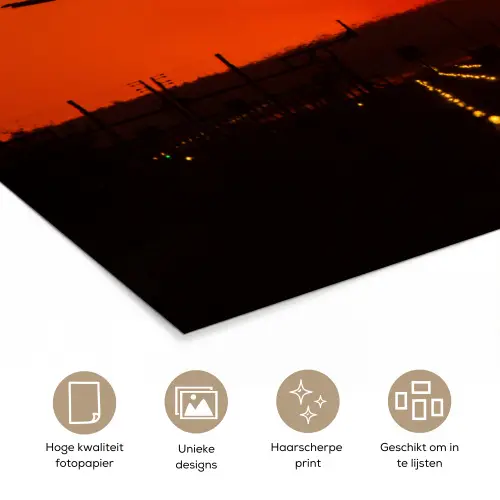 Zonsondergang - Vliegtuig - Oranje - Zon poster papier klein -closeup_NL