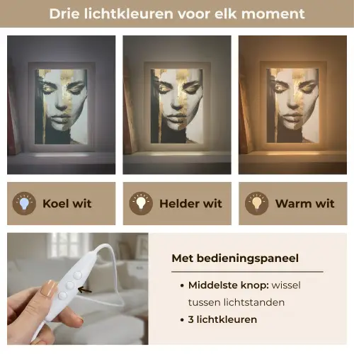 Ogen - Gezicht - Goud - Strepen Light Box met kabel (Tafellamp) klein -USP_lichtkleurNL