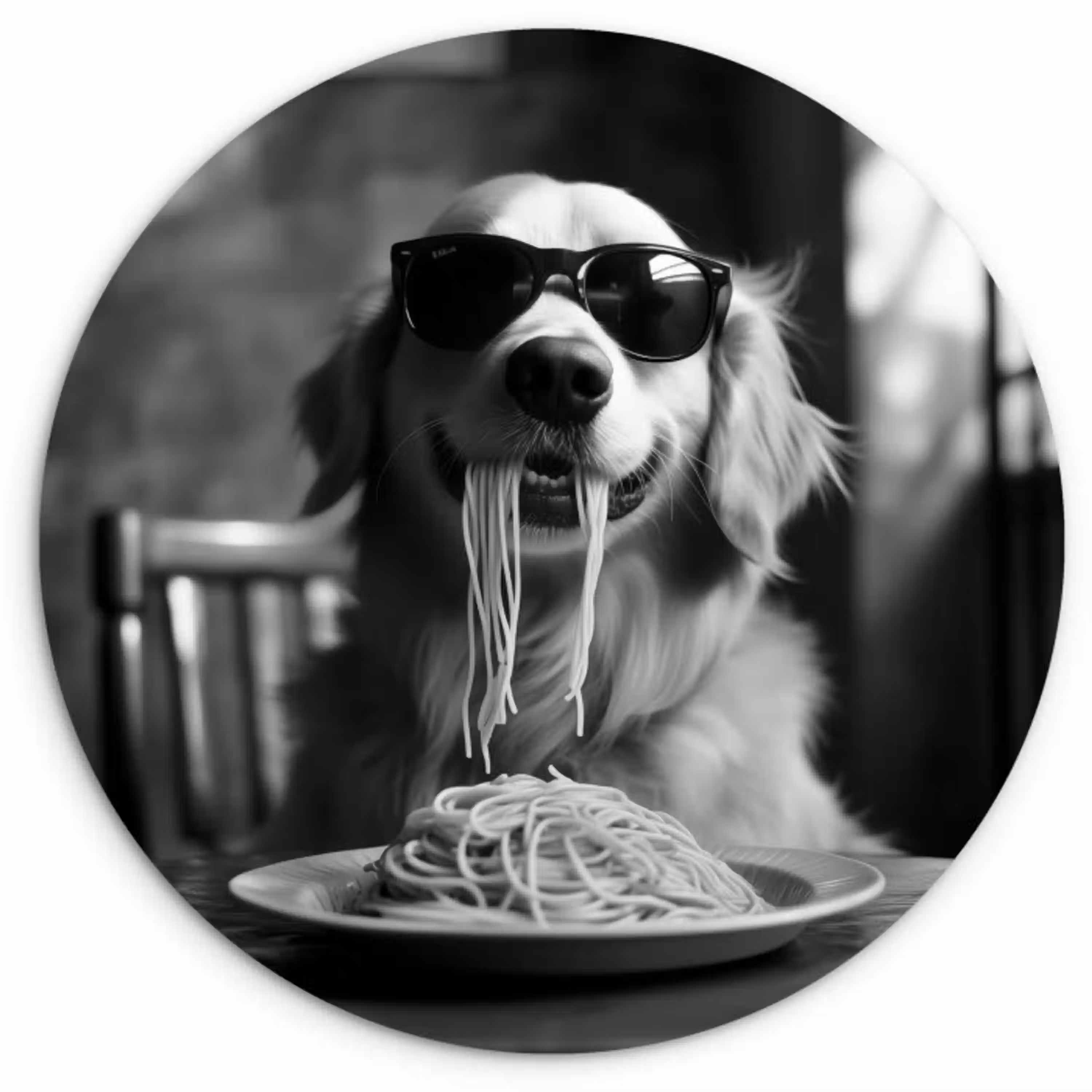 Golden Retriever - Hond - Vrolijk -  Bord spaghetti - Zwart - wit Wandcirkel plexiglas klein -3d