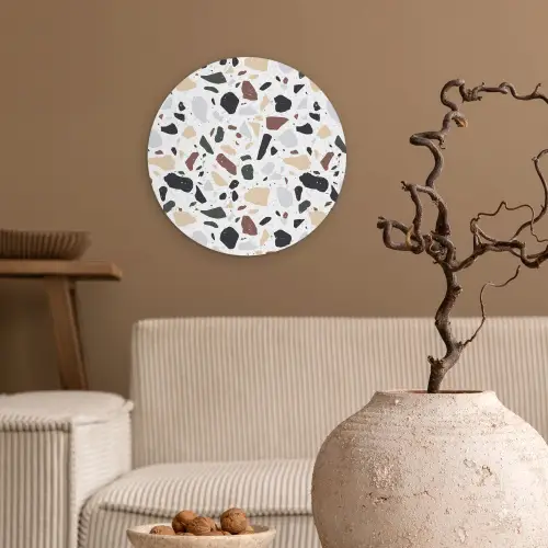 Terrazzo -  Patroon - Kleurrijk - Klei Wandcirkel plexiglas klein 852 -sfeer1