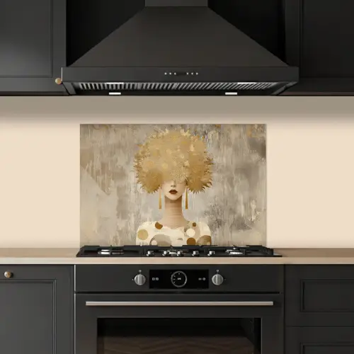 Goud - Portret - Vrouw keuken achterwand spatscherm klein -sfeer1