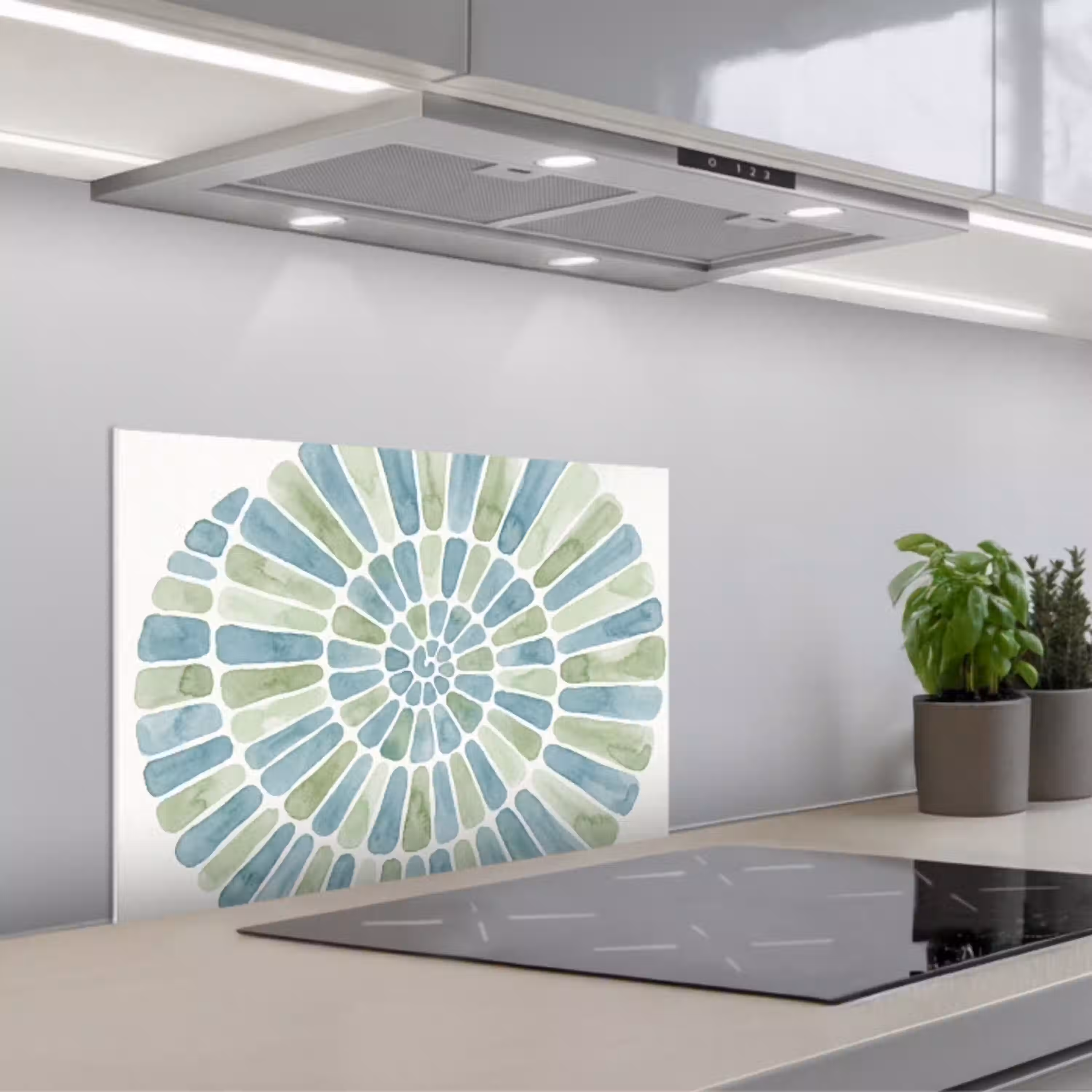 Abstract - Spiraal - Patroon - Modern - Blauw-Groen keuken achterwand spatscherm klein -3d_schuin