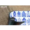 Patroon - Huizen - Blauw Placemat vinyl groot 368 -closeup